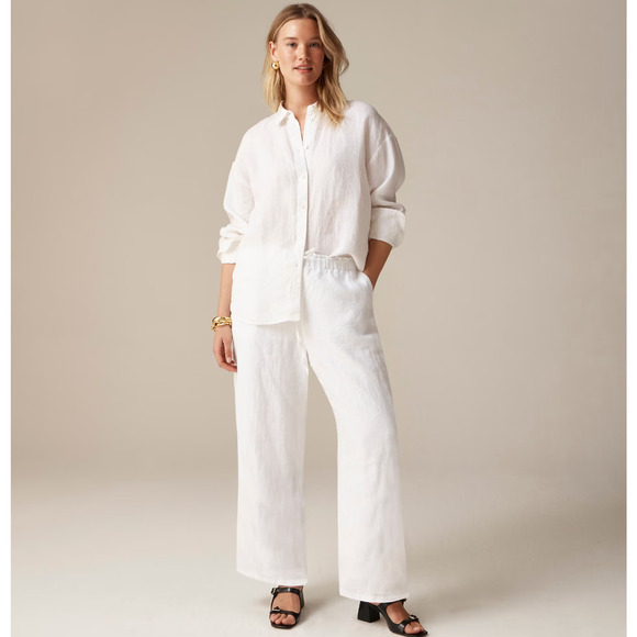 J.Crew Petite Soleil Pant Linen Pull on Relaxed White Small petite - Picture 3 of 9